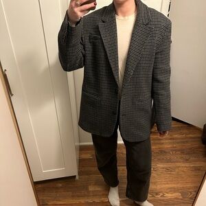 MANGO Navy / Black Houndstooth Blazer